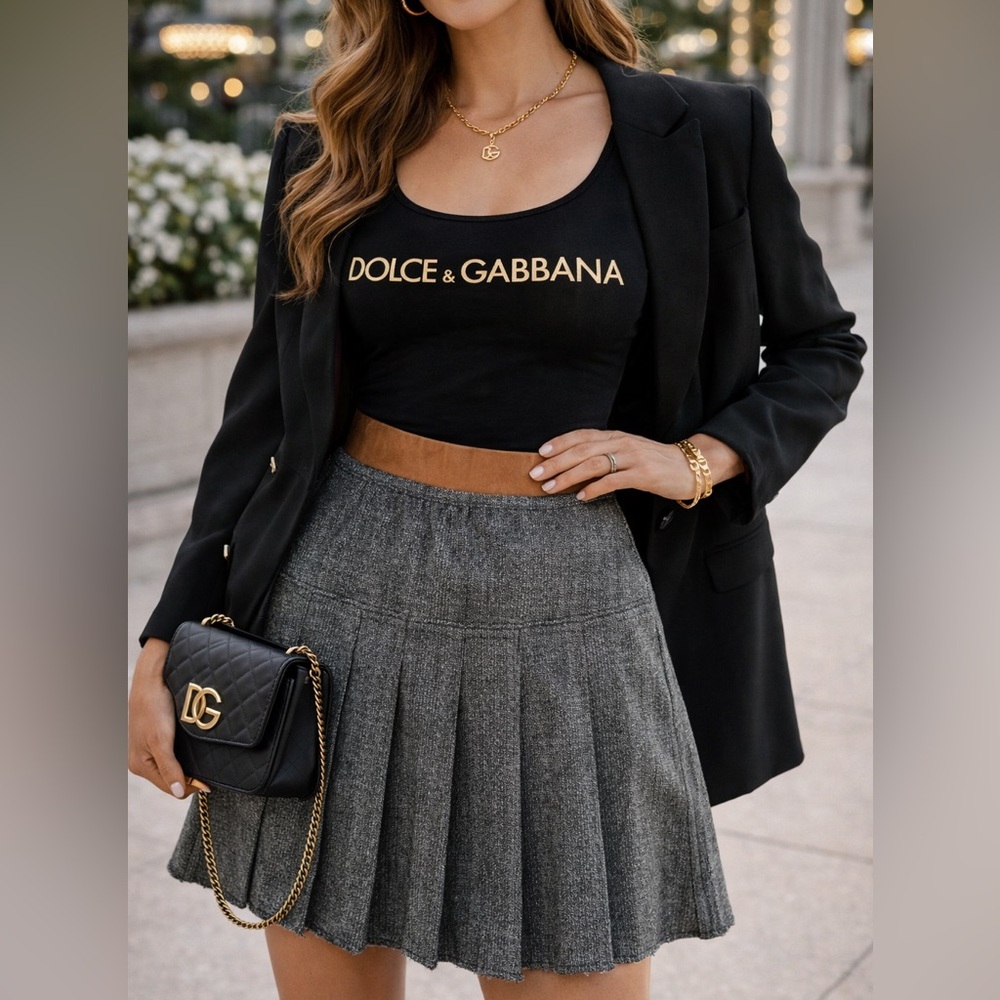D&G Charcoal and Camel A-Line Skirt